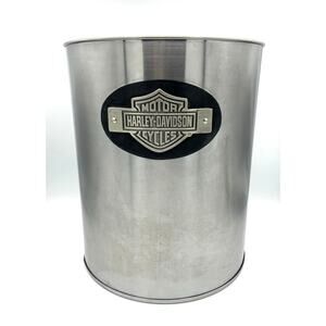 Harley Davidson Trash Can Stainless Steel Man Cave Garage Bar Waste Bin 12" Tall